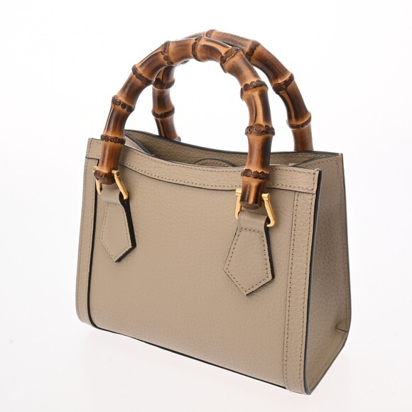 Gucci Diana Tote Bag Beige Leather Bamboo Handbag - Picture 2 of 9